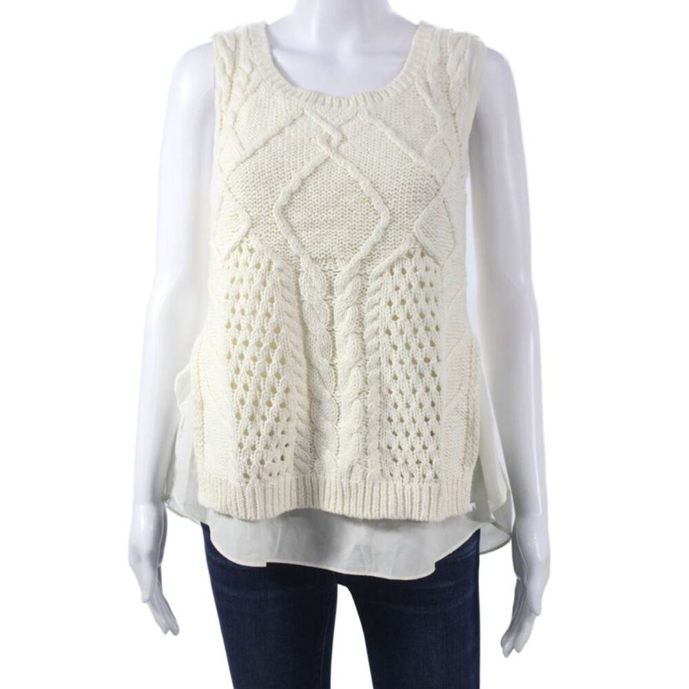 Moth Women Ivory Cotton Argyle Round Neck Sleeveless Vest Size M